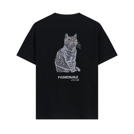 Fashion Cat Embroidered Trendy Men's T-Shirt